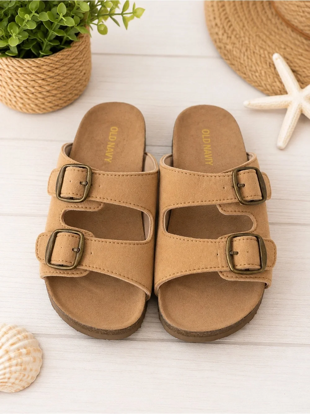 Old Navy Kids Tan Double-Buckle Slide Sandals
